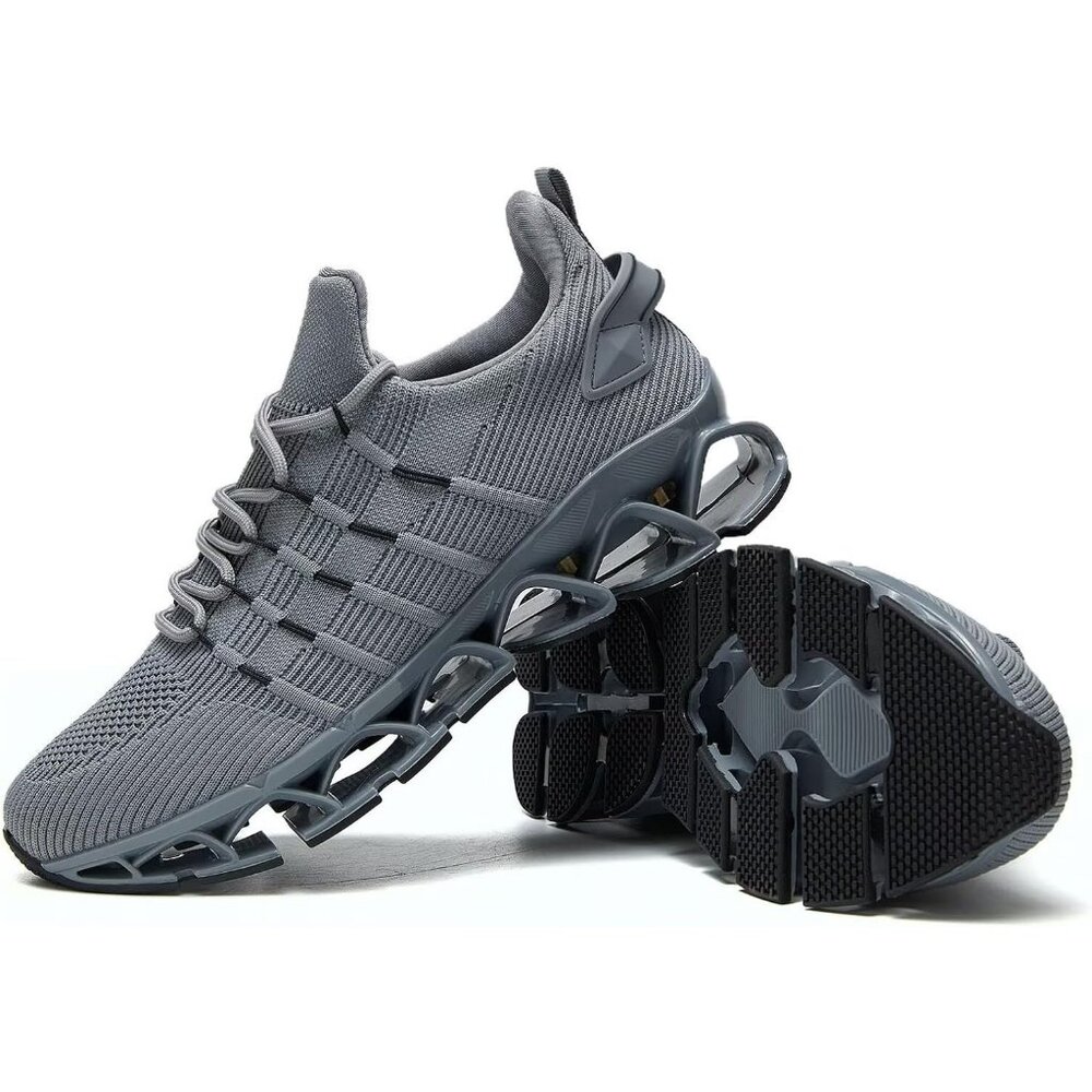 Men's Grey Non Slip Lightweight Workout Breathable Mesh Fashion Sneakers - Picture 7 of 7